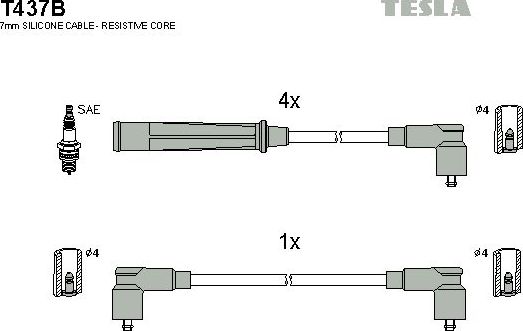 Высоковольтные провода (провода зажигания) (комплект) Tesla. Артикул T437B