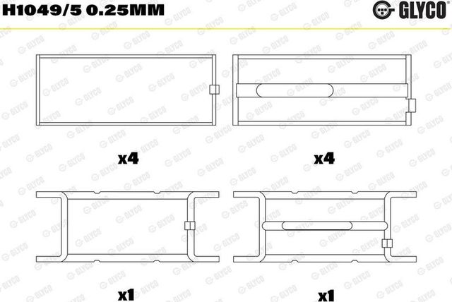 Вкладыши коренные Glyco для Fiat Ducato I 1982-1994. Артикул H1049/5 0.25mm