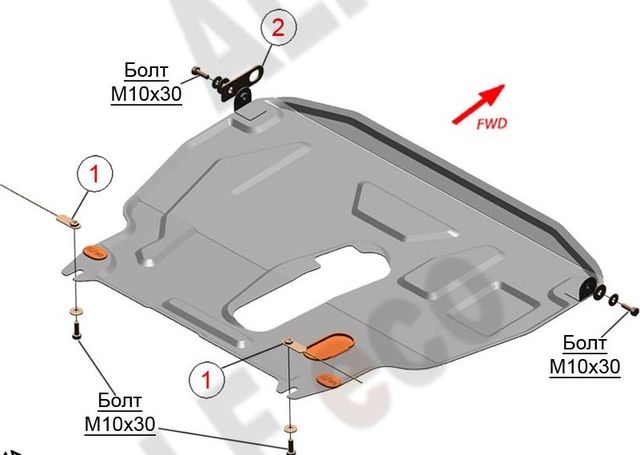 Защита алюминиевая Alfeco для картера и КПП Ravon R3 Nexia 2015-2026. Артикул ALF.05.05al