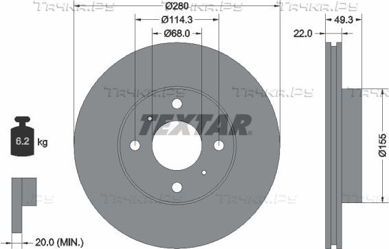 Тормозной диск Textar передний для Nissan Primera P11 1996-2002. Артикул 92109300