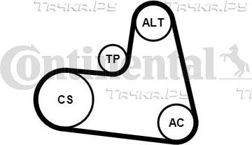 Приводной ремень поликлиновой с роликами (комплект) ContiTech для Citroen C4 Picasso I 2006-2007. Артикул 6PK1217K1