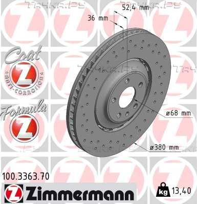 Тормозной диск Zimmermann Formula Z Coat Z передний для Audi A8 III (D4) 2009-2018. Артикул 100.3363.70