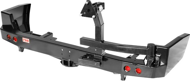 Бампер силовой РИФ задний с квадратом под фаркоп, калиткой и фонарями для Nissan Patrol Y61 2004-2010. Артикул RIFY61-21125