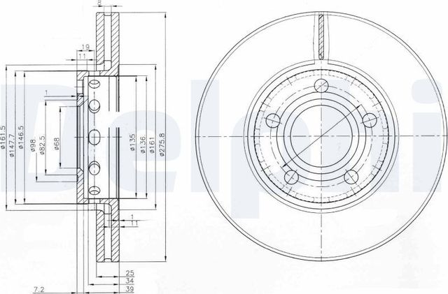 Тормозной диск Delphi передний для Audi 200 II (C3) 1986-1991. Артикул BG2518