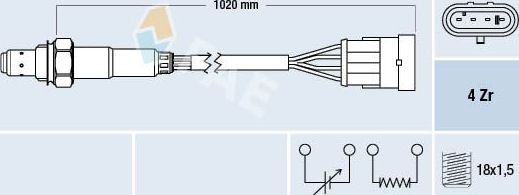 Лямбда-зонд (кислородный датчик) FAE. Артикул 77192