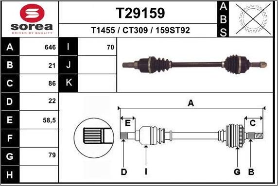 Полуось (привод в сборе, приводной вал) EAI. Артикул T29159