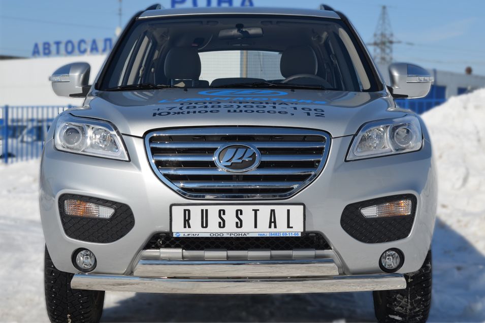 Защита RusStal переднего бампера 75х42/75х42 овал (дуга) для Lifan X60 2012-2016. Артикул LFZ-001240