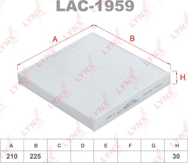 Салонный фильтр LYNXauto для Kia Sorento IV 2020-2026. Артикул LAC-1959