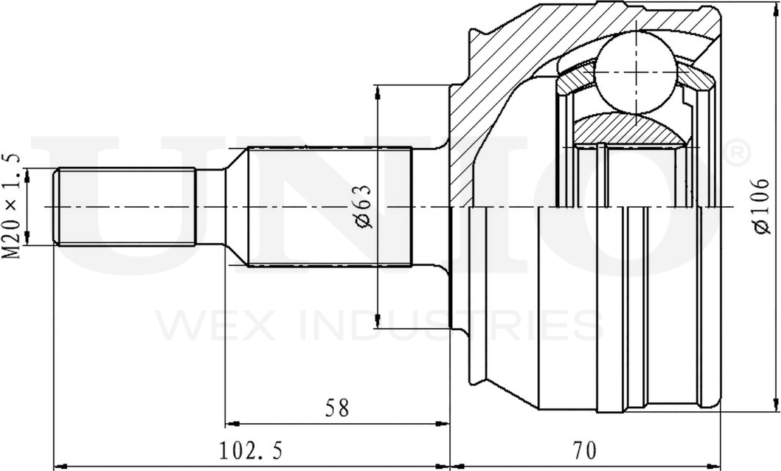 ШРУС наружный (Unio). Артикул CVJ-20054
