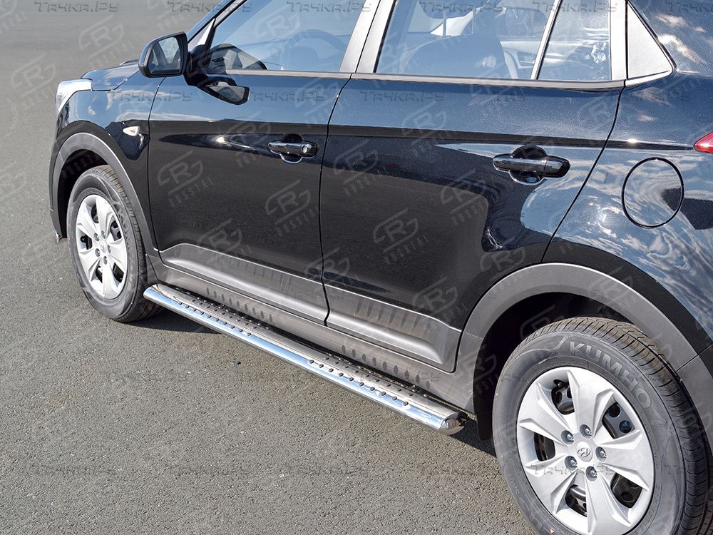 Защита порогов RusStal труба 120х60 овал с проступью для Hyundai Creta I 2016-2021. Артикул HCRO-002423