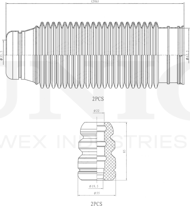 Отбойник и пыльник амортизатора, комплект (Unio). Артикул DUC-50025