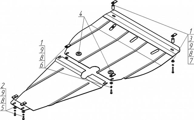 Защита Мотодор для картера, КПП Mercedes-Benz С-Класс W203 2000-2007. Артикул 01211