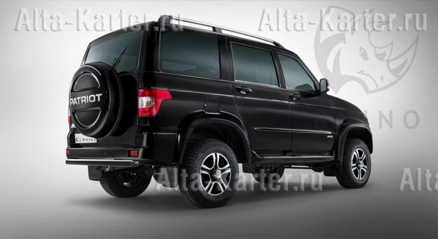 Защита RusStal заднего бампера d63 (дуга) для УАЗ Patriot 2014-2026. Артикул UPZBR-002070CH