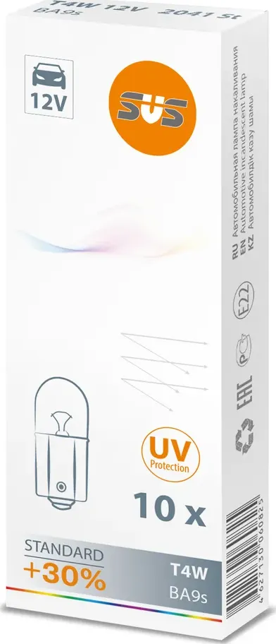Лампа 12V T4W 4W +30% BA9s SVS Standard 1 шт. картон 0200041000. Артикул 0200041000