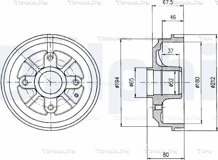 Тормозной барабан Delphi задний для Peugeot 206 1998-2013. Артикул BF324