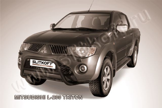 Кенгурятник Slitkoff d57 низкий ЧЕРНЫЙ матовый для Mitsubishi L200 IV Triton 2006-2015. Артикул ML008B