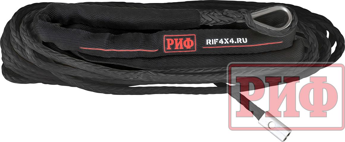 Трос синтетический РИФ для лебёдки 6 мм/15 м, черный (готовый). Артикул SR6BL