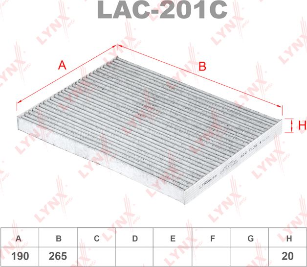 Салонный фильтр LYNXauto. Артикул LAC-201C