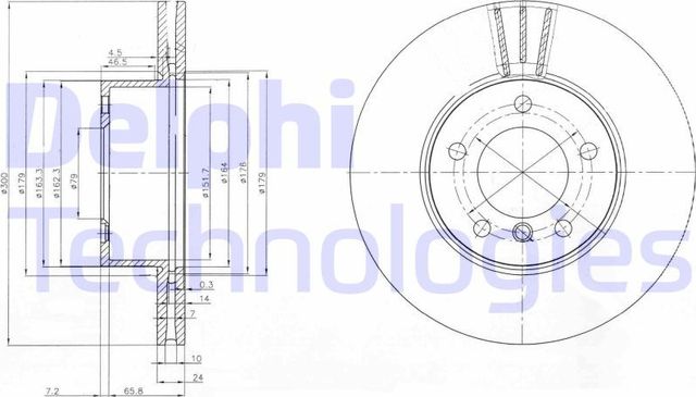 Тормозной диск Delphi передний для BMW 3 V (E90/E91/E92/E93) 2004-2013. Артикул BG3998C