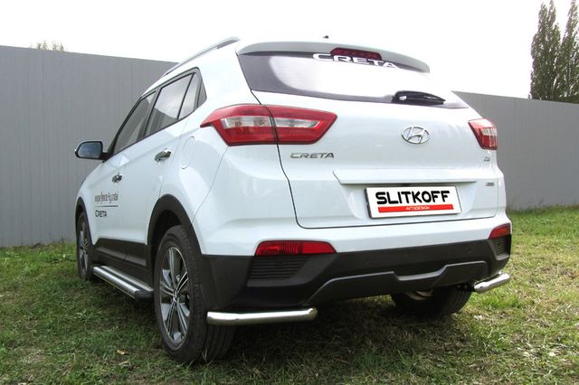 Защита Slitkoff задняя d57 уголки для Hyundai Creta 4WD 2016-2021. Артикул HCRET4WD014