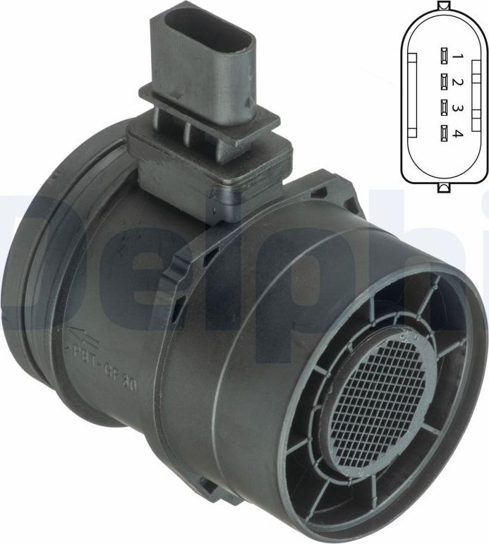 Датчик массового расхода воздуха (ДМРВ) Delphi. Артикул AF10396-12B1