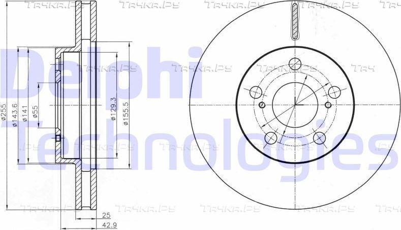 Тормозной диск Delphi передний для Toyota Prius III (XW30) 2008-2011. Артикул BG4290