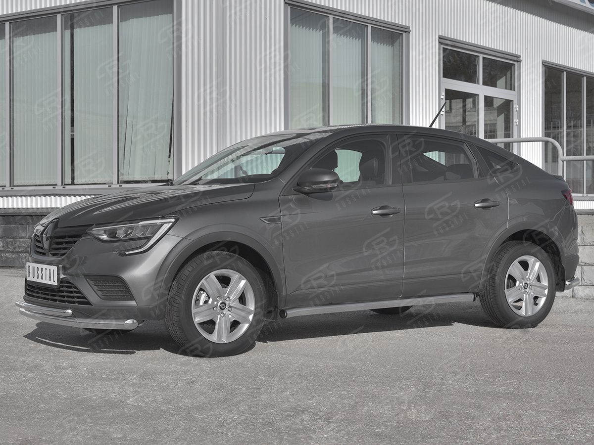 Защита порогов RusStal труба d63 (вариант 2) для Renault Arkana 2019-2026. Артикул RART-0033192