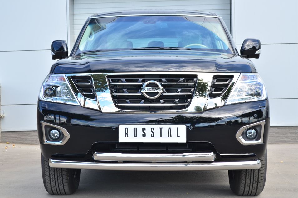 Защита RusStal переднего бампера d76 (дуга) d76 (дуга) для Nissan Patrol Y62 2014-2026. Артикул PATZ-001730