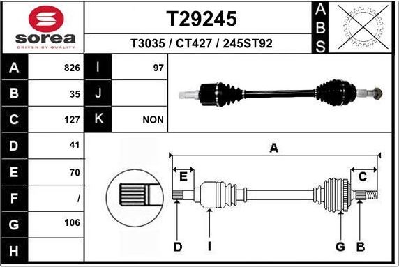 Полуось (привод в сборе, приводной вал) EAI. Артикул T29245
