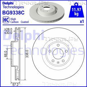 Тормозной диск Delphi передний для Audi A4 V (B9) 2015-2026. Артикул BG9338C