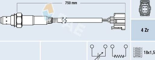 Лямбда-зонд (кислородный датчик) FAE. Артикул 77339
