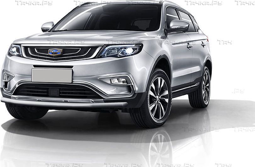 Защита Slitkoff переднего бампера d57 для Geely Atlas 2016-2026 Серебристая. Артикул GEAT03S