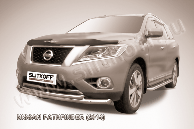 Защита Slitkoff переднего бампера d76/57 двойная для Nissan Pathfinder R52 2014-2026. Артикул NIP14-003