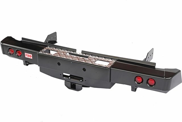 Бампер силовой РИФ задний с площадкой под лебёдку, квадратом под фаркоп и фонарями для Fiat Fullback 2016-2026. Артикул RIFTMQ-20135