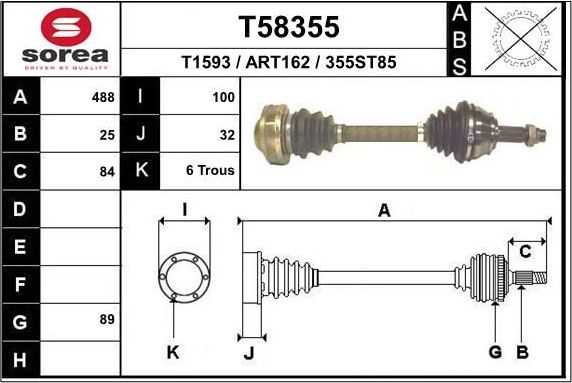 Полуось (привод в сборе, приводной вал) EAI. Артикул T58355
