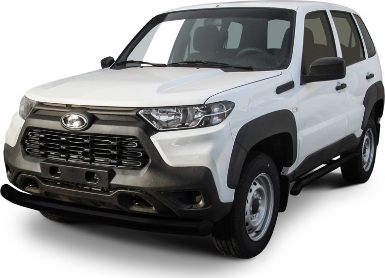 Защита Slitkoff переднего бампера d76 для Lada Niva Travel 2020-2026 ЧЕРНАЯ матовая. Артикул NivTR004B