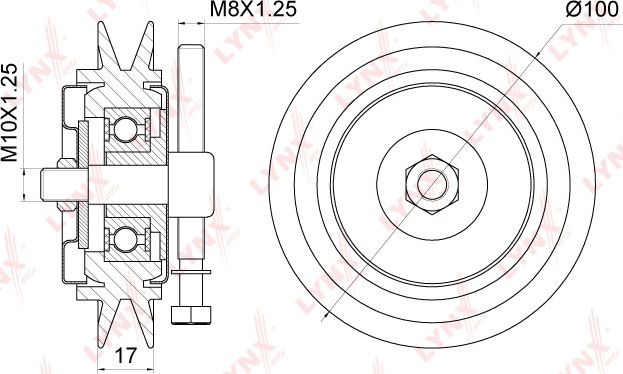 Натяжной ролик (натяжитель) приводного поликлинового ремня LYNXauto для Nissan Terrano II 1993-2007. Артикул PB-5049
