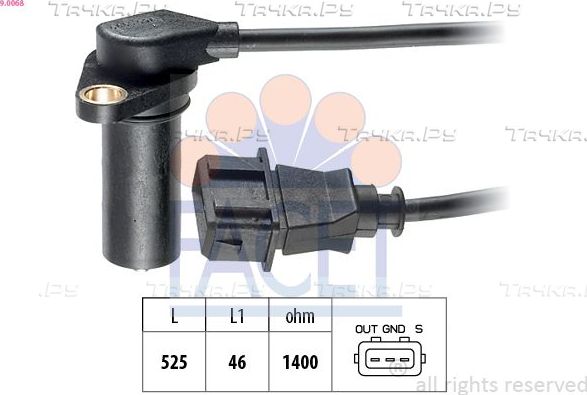Датчик положения коленвала Facet Made in Italy - OE Equivalent для SEAT Arosa I 1997-2004. Артикул 9.0068