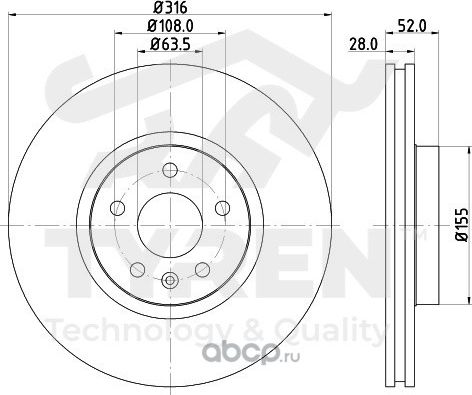 Тормозной диск (Tyren). Артикул TYR1012741