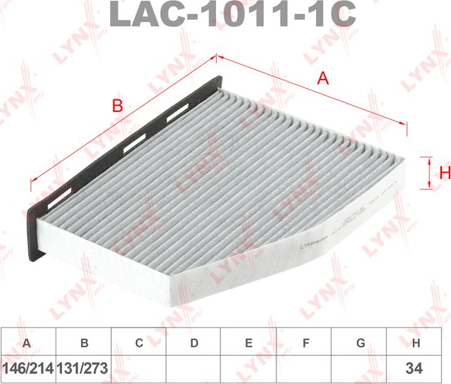 Салонный фильтр LYNXauto. Артикул LAC-1011-1C