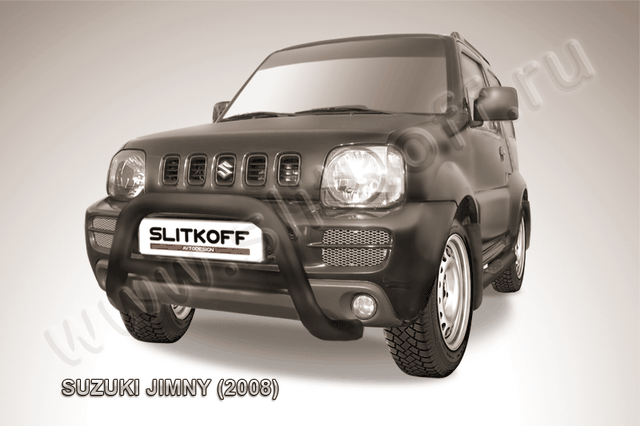 Кенгурятник Slitkoff d76 низкий ЧЕРНЫЙ матовый для Suzuki Jimny III 1998-2012. Артикул SJ002B