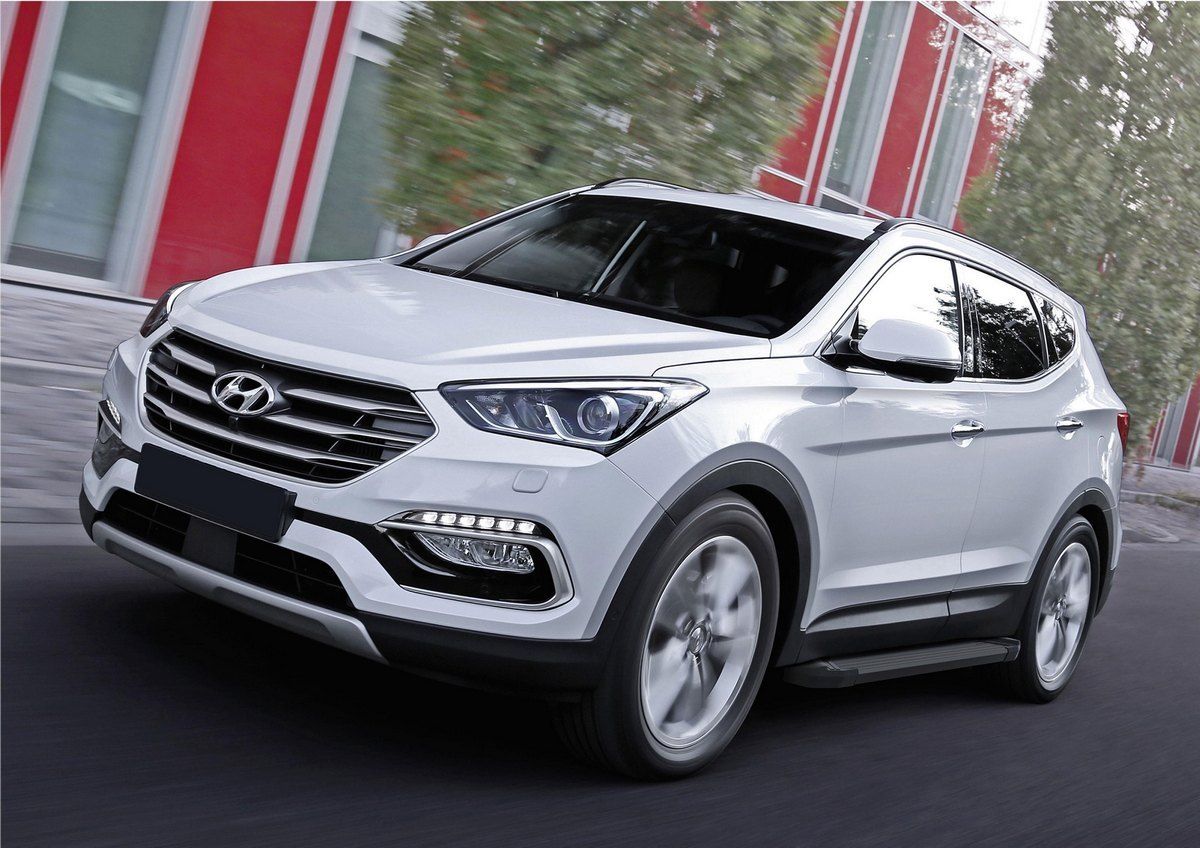Пороги алюминиевые Rival Black для Hyundai Santa Fe III 2012-2018. Артикул F180ALB.2305.2