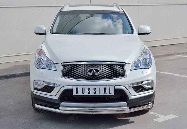 Защита RusStal переднего бампера d63 секция-d42 дуга для Infiniti QX50 2014-2017. Артикул IQX5Z-002352