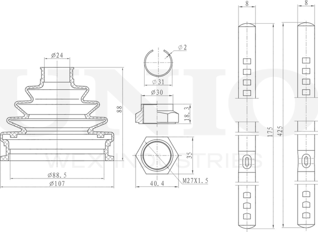 Пыльник ШРУС, комплект (Unio). Артикул DUC-30065K
