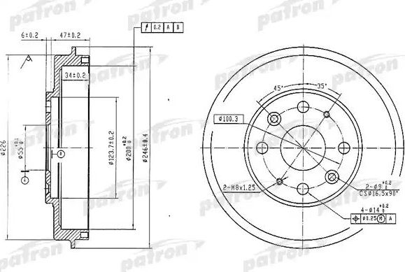 Тормозной барабан Patron задний для Mazda 323 IV (BG) 1989-1991. Артикул PDR1573
