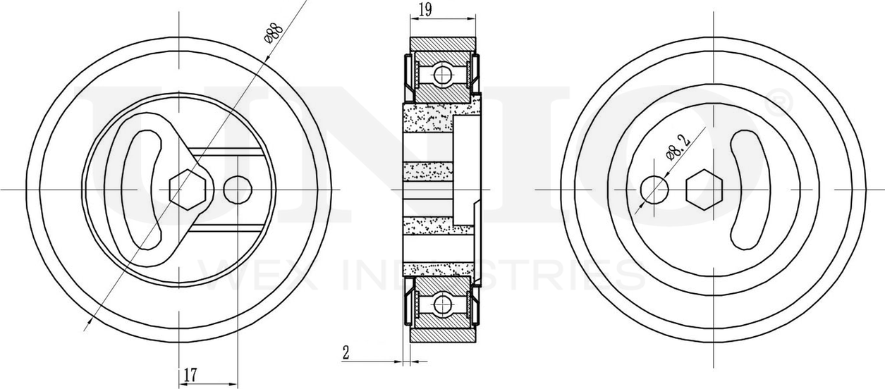 Ролик поликлинового ремня натяжной (Unio). Артикул TNS-10263