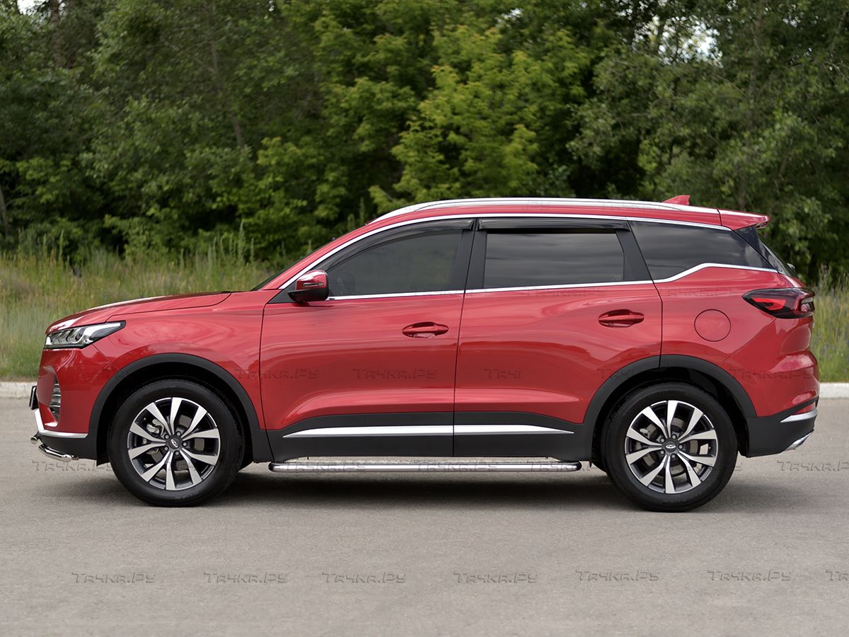 Защита порогов RusStal труба d42 с листом (вариант 2) для Chery Tiggo 7 Pro 2020-2026. Артикул CHT7L-0038742