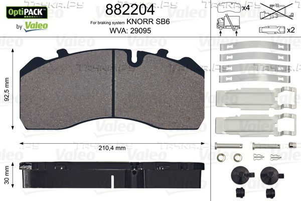 Тормозные колодки Valeo OptiPack передние/задние для MAN TGM 2006-2026. Артикул 882204