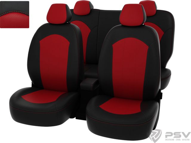 Чехлы PSV Оригинал на сидения для Kia Rio III 2011-2017, цвет Черный/красный. Артикул 122290