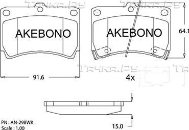 Тормозные колодки Akebono Standard передние для Mazda 121 II 1990-1996. Артикул AN-298WK